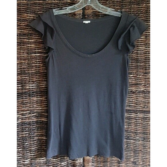 J. Crew Tank Top  XS Gray Ruffles Flutter Sleeves Fairygrunge Cottagegoth Boho - Picture 1 of 3